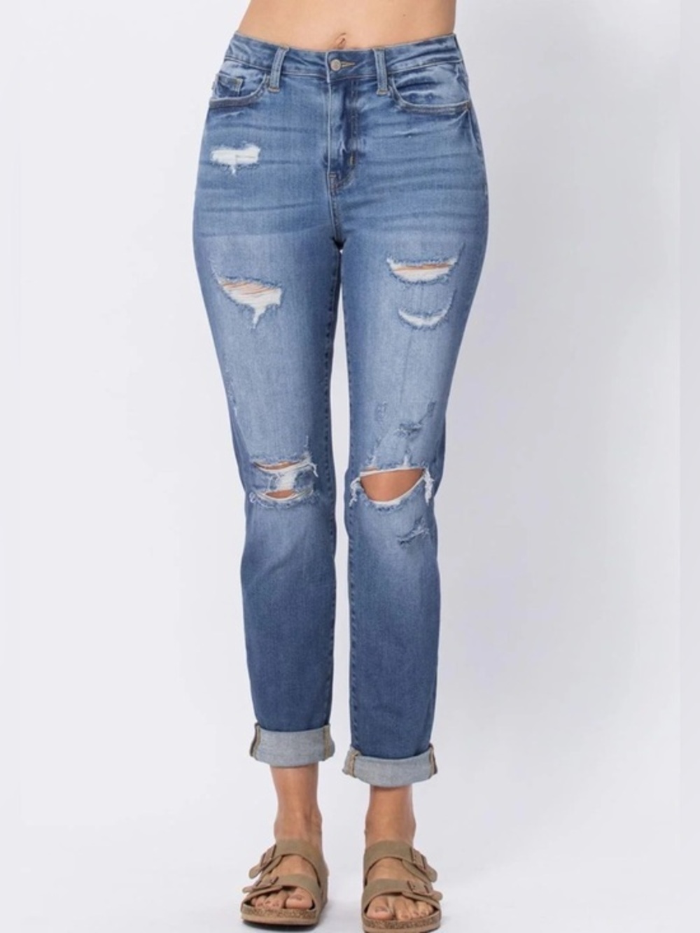 JUDY BLUE 30 Ripped Boyfriend Fit Light Wash Jeans